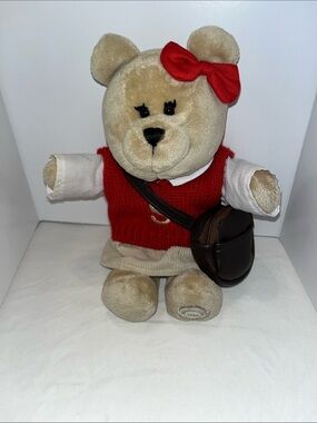 2004 Starbucks Beige Bear Plush with Red Sweater and Bow